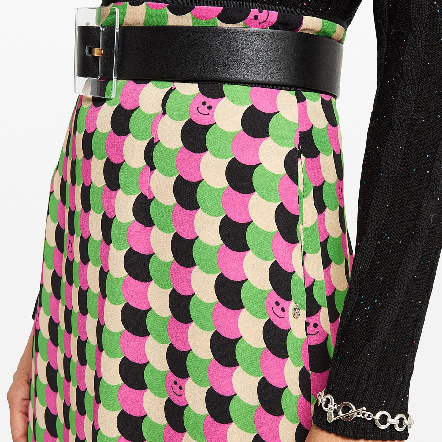 - 'Smile' Print Midi Skirt - Multi