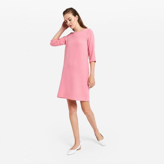 - Mini Dress With 3/4 Length Sleeves - Pink