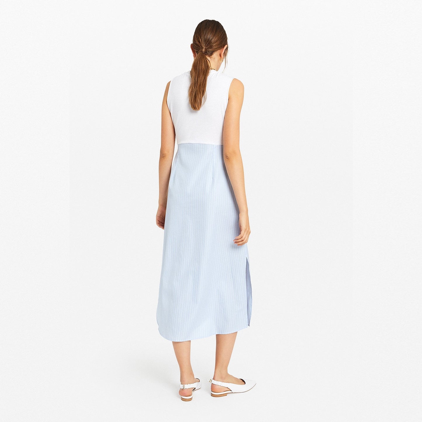 - Striped Logo Dress - Blue/White