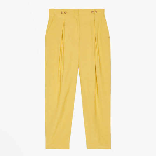 - Cropped Pleated Trousers - Lime