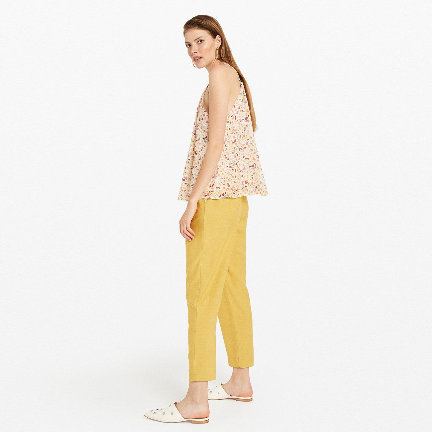 - Cropped Pleated Trousers - Lime