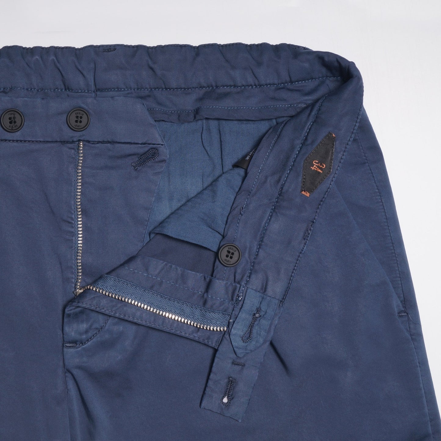 - Washed-Effect Elasticated Chinos - Navy Blue