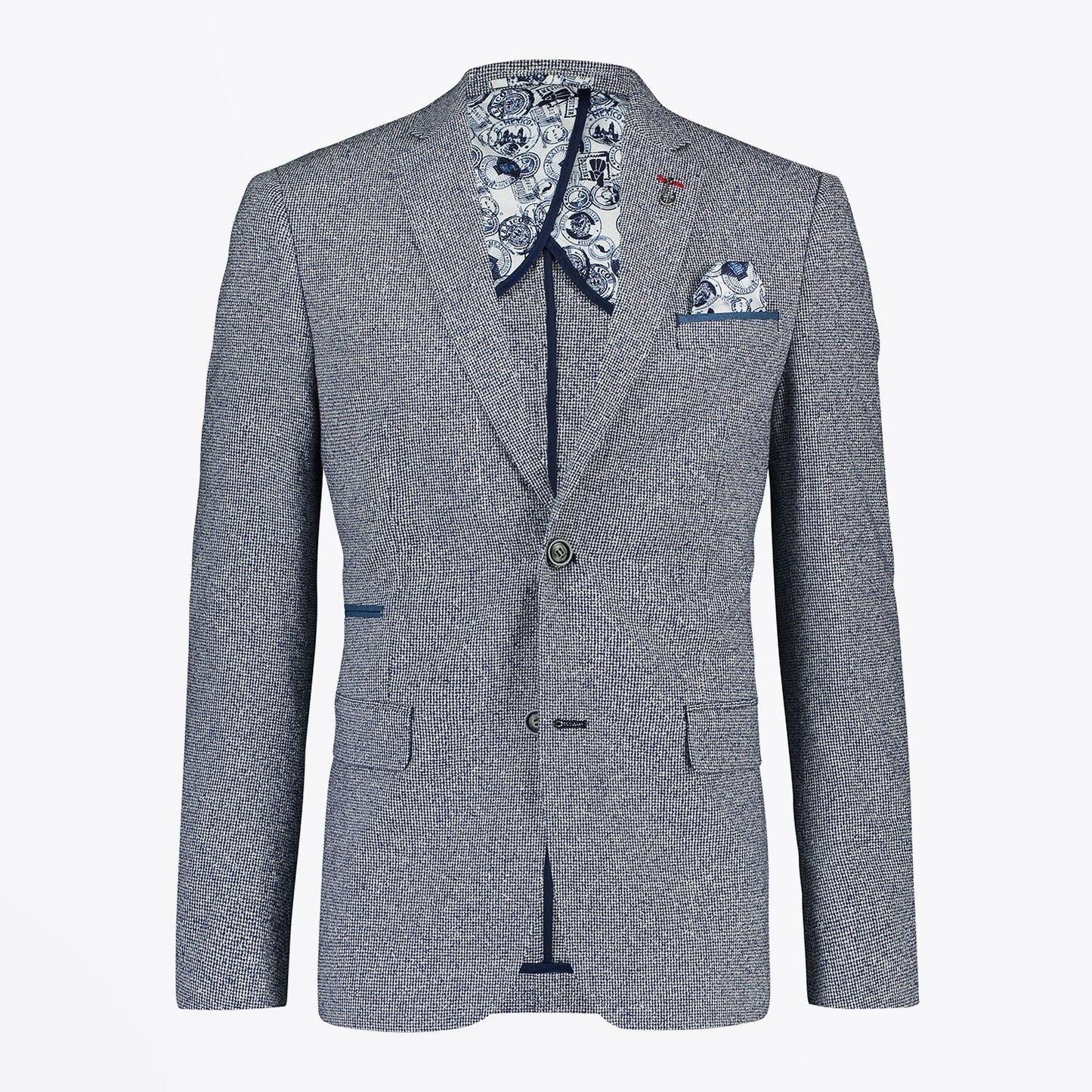 - Cotton Check Blazer - Navy