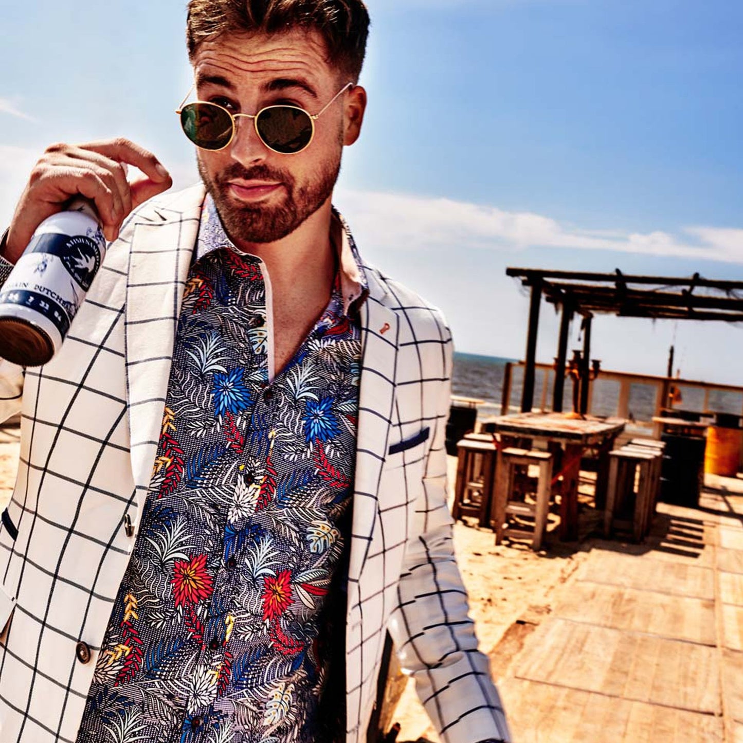 - Cotton Leaf Print Shirt - Navy/Multi