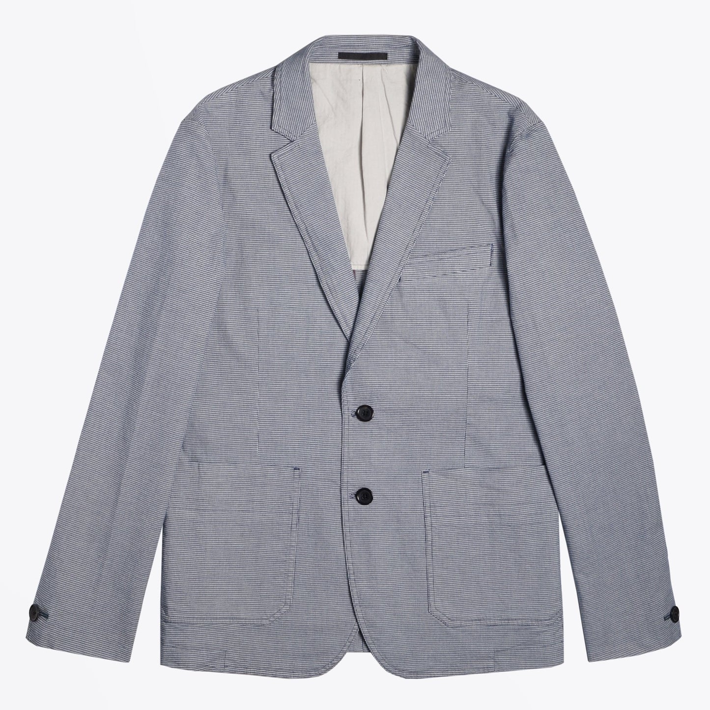 - Cotton Houndstooth Blazer - Light Blue