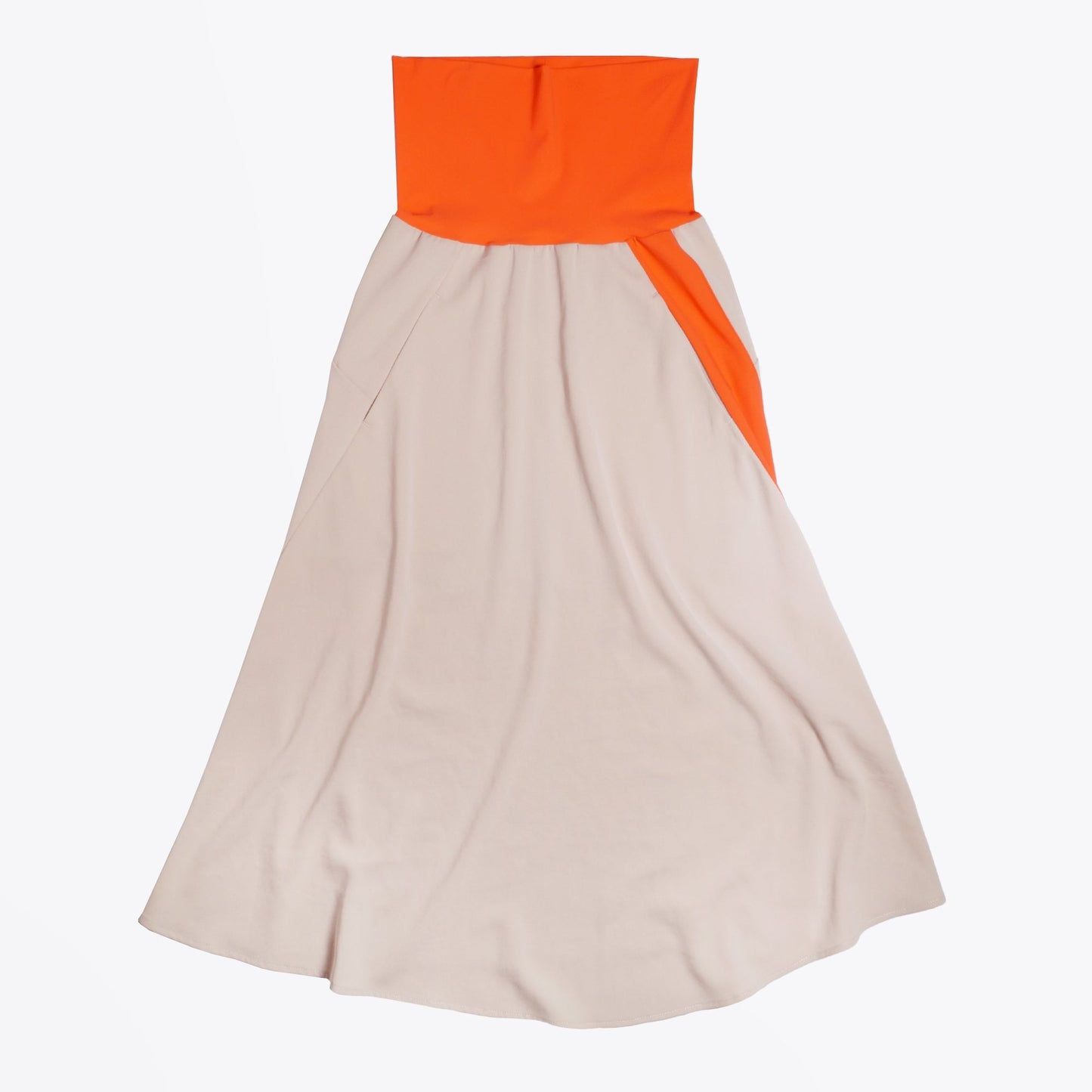 - Orange Trim Asymmetric Skirt - Beige