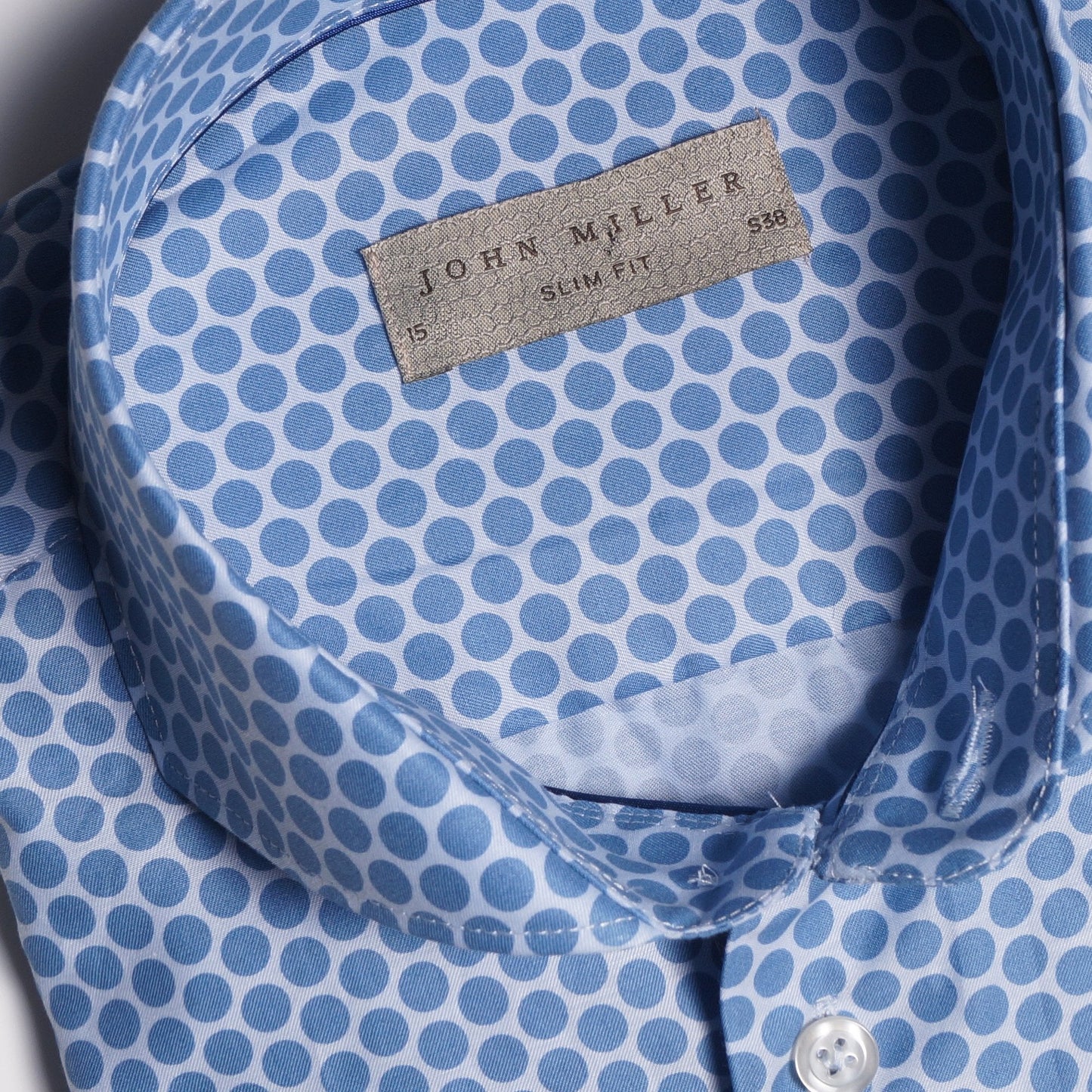 - Dot Print Easy Iron Shirt - Mid Blue