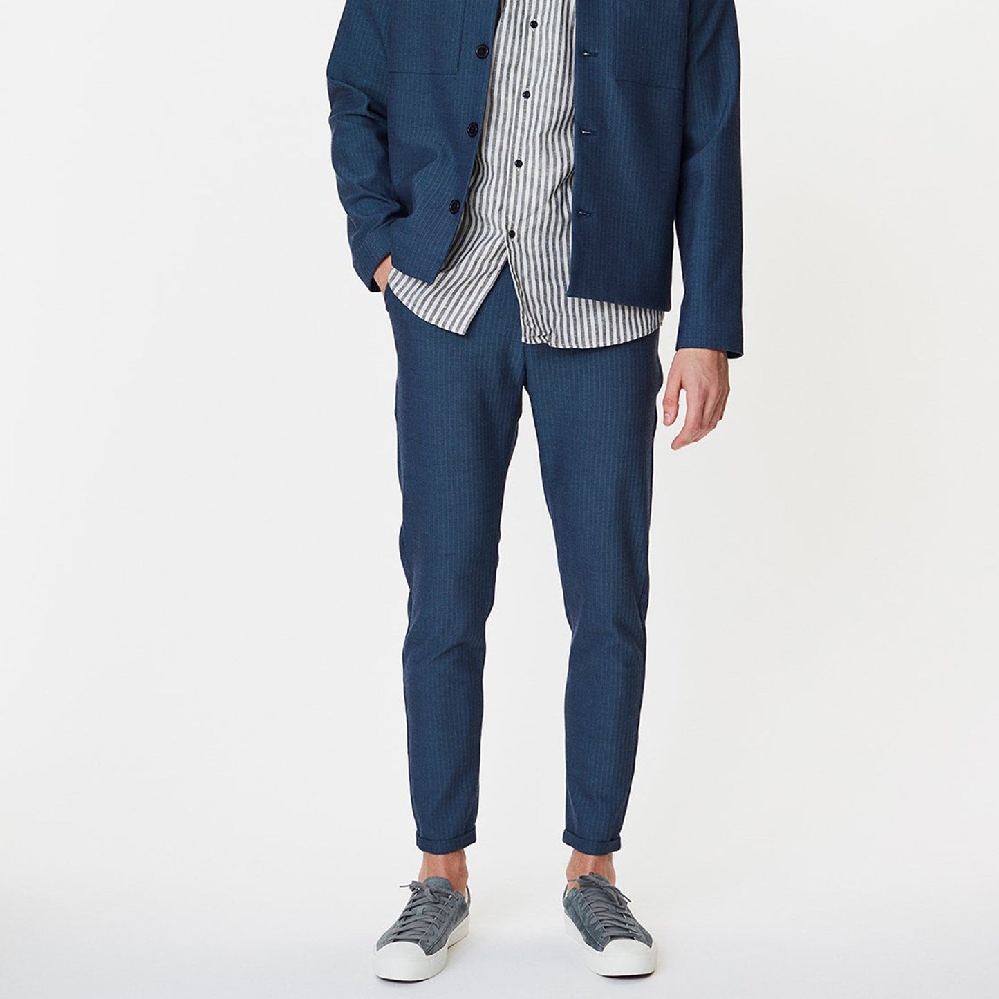 - Como Herringbone Suit Pants - Dark Navy