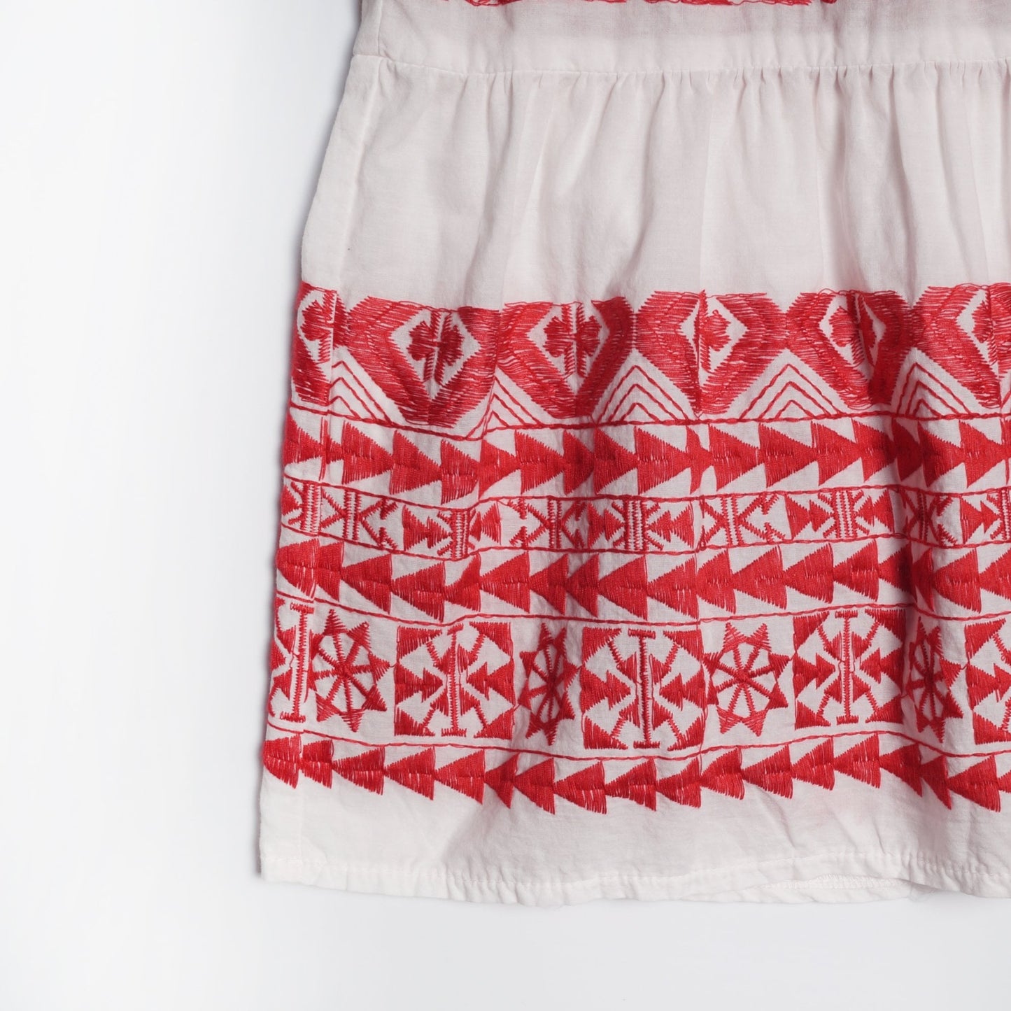 - Cotton Aztec Embroidered Dress - Red/White