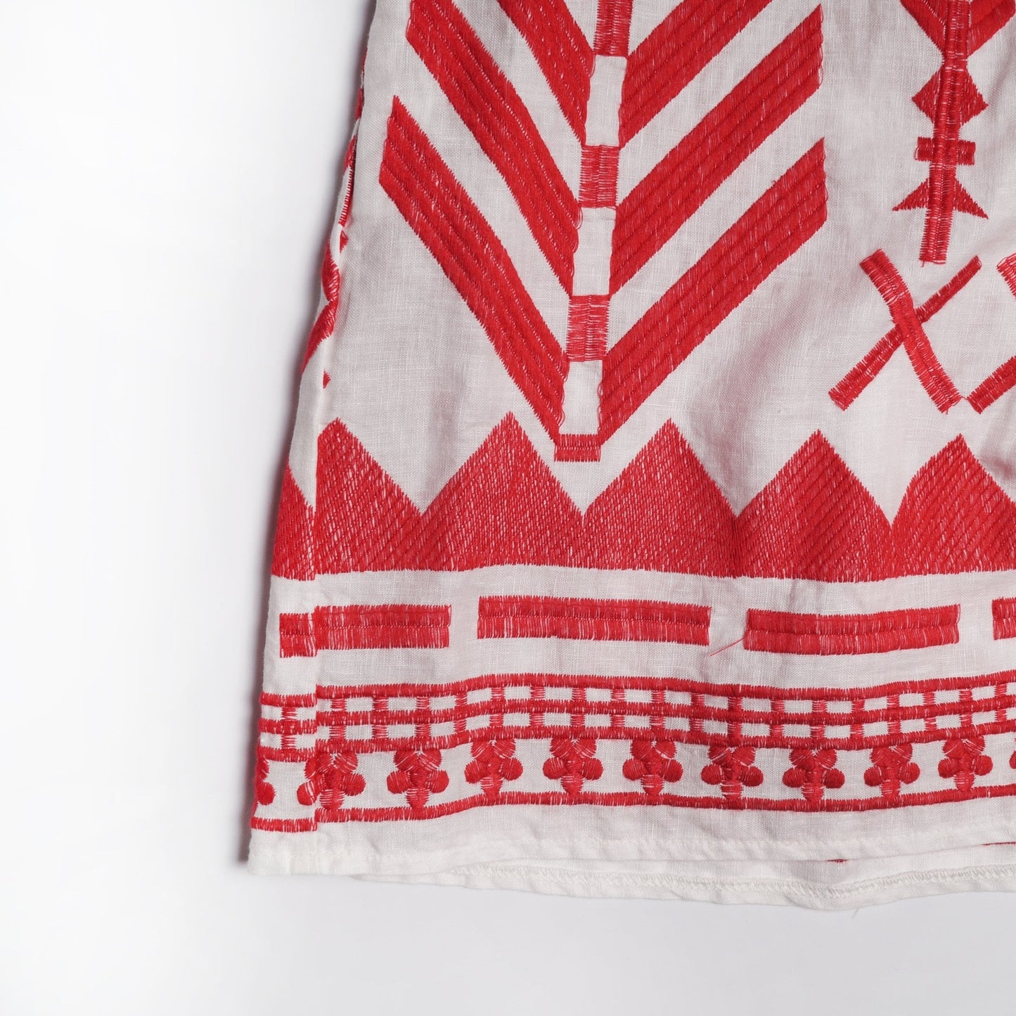 Linen Embroidered Dress - White/Red