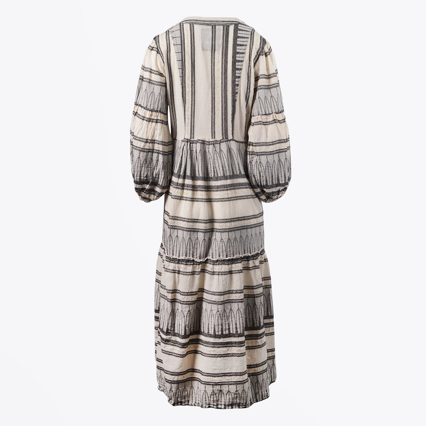 - Embroidered Gold Thread Maxi Dress - Black/Cream