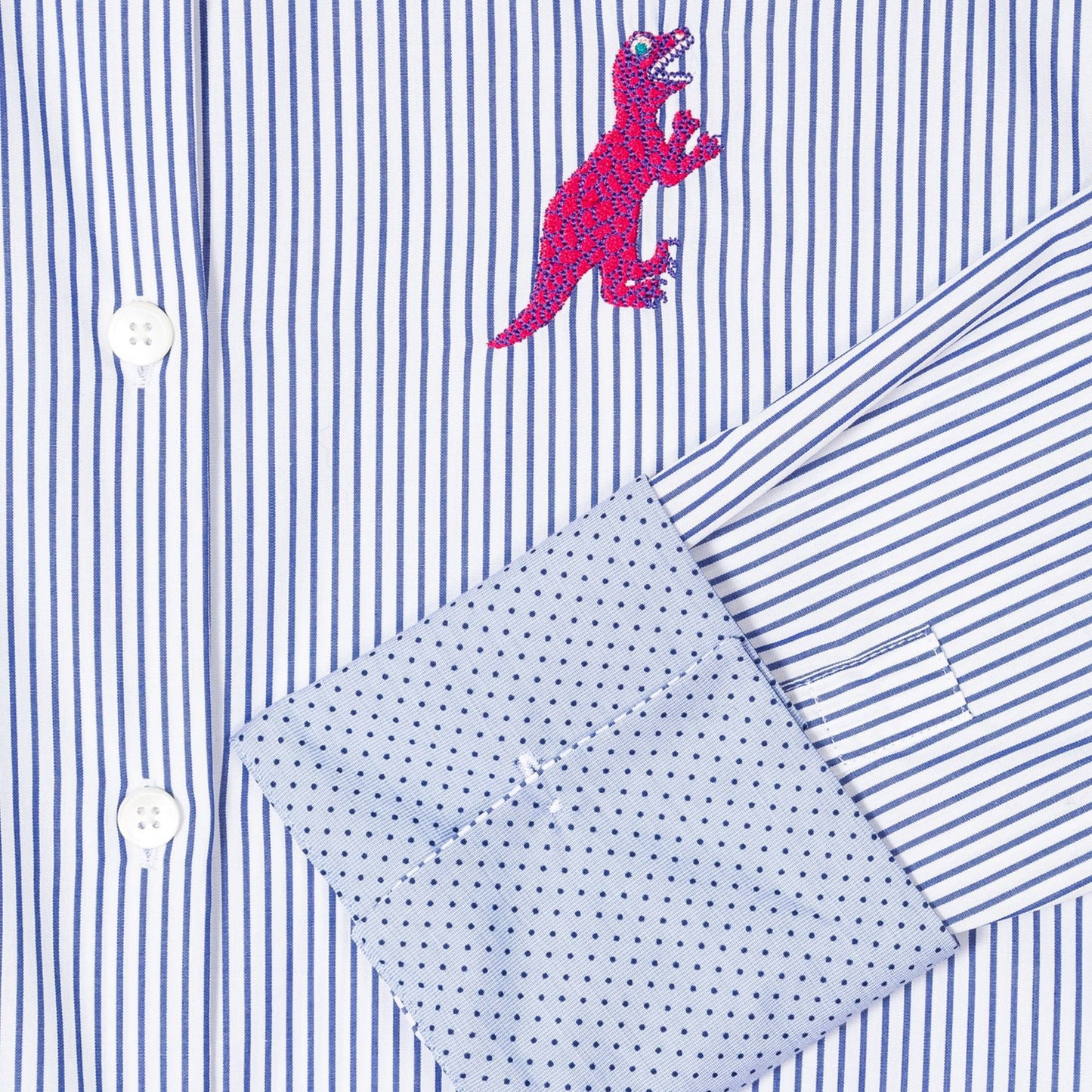 - Cotton Stripe 'Dino' Shirt - Blue/White
