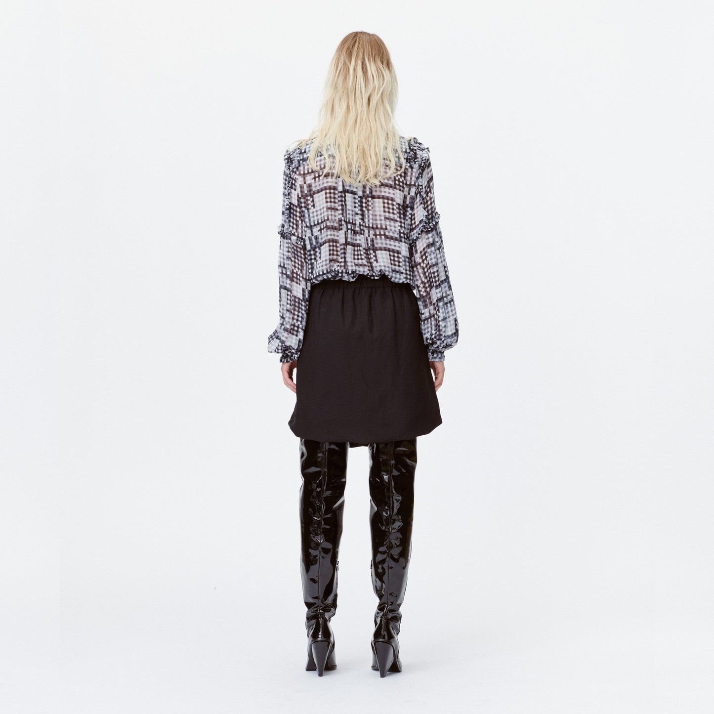 - Lazulis - Ruffle Check Top - Grey