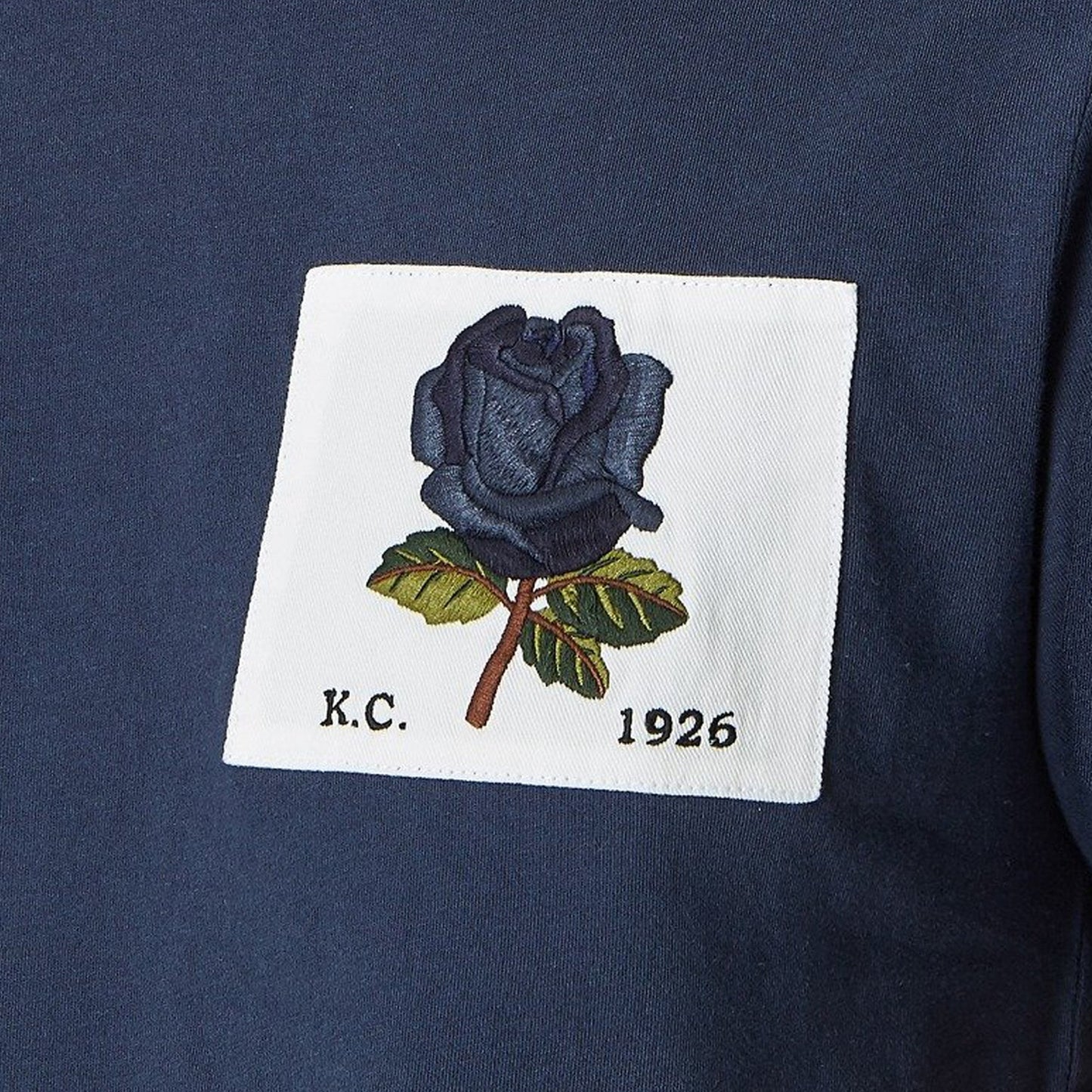 - Embroidered Rose Patch T-Shirt - Deep Blue
