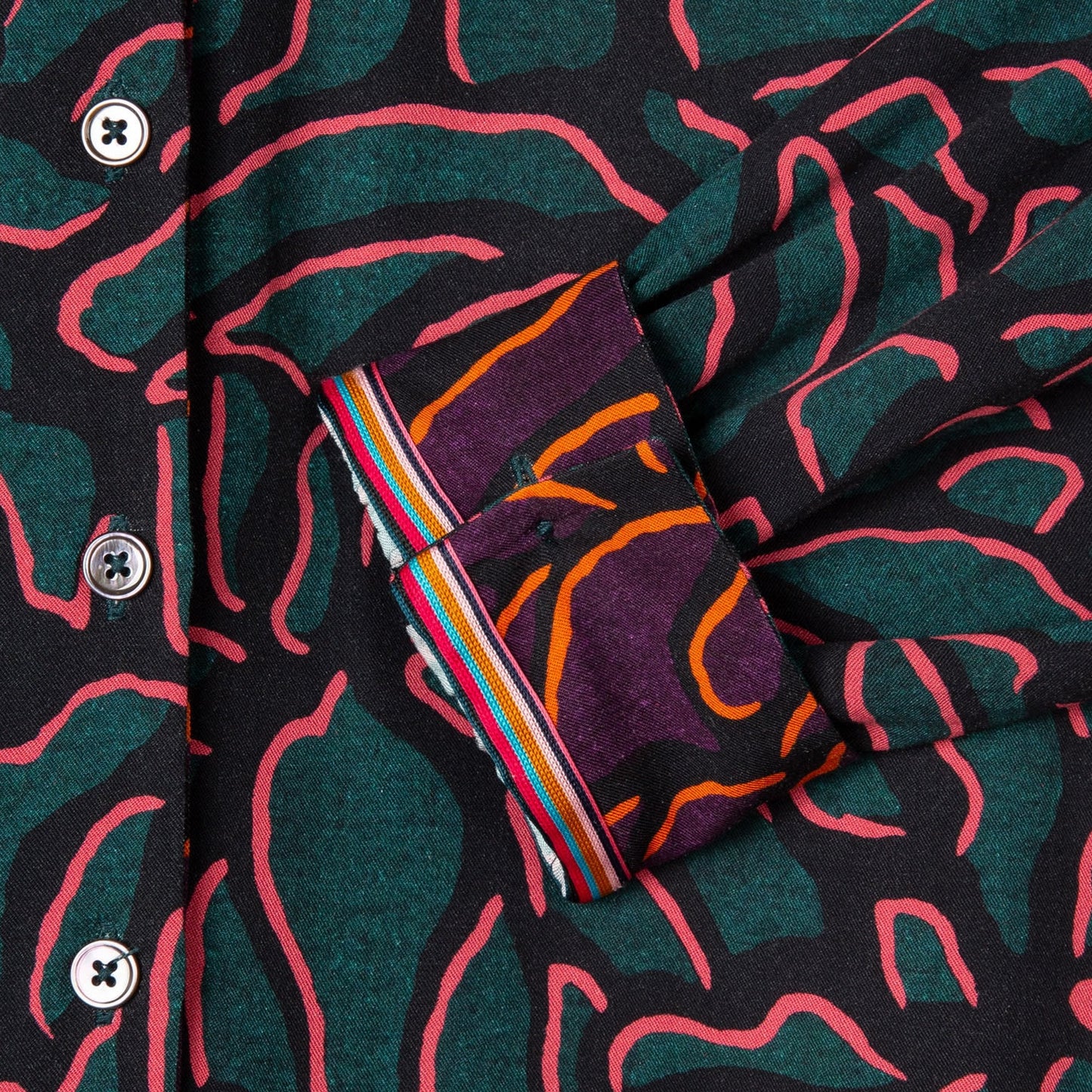 - 'Shadow Petals' Print Shirt Dress - Green