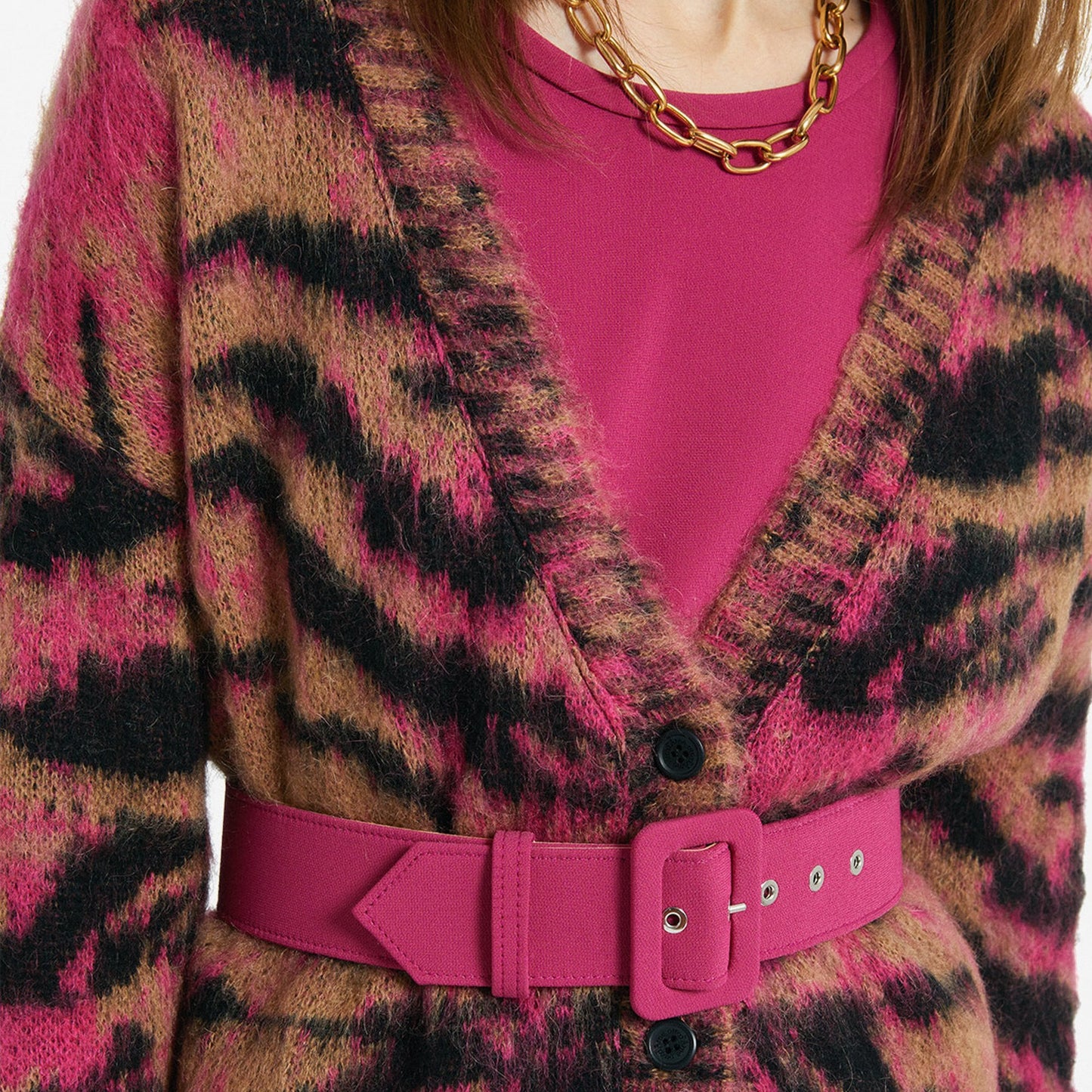 - Animal Print Cardigan - Pink