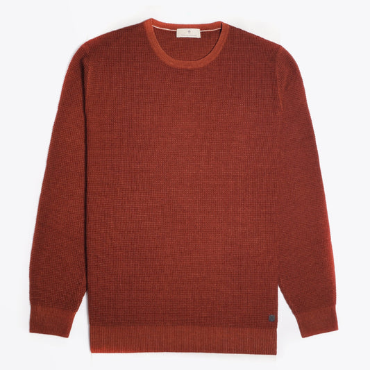 - Wool Waffle Knit Pullover - Burnt Orange