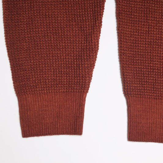 - Wool Waffle Knit Pullover - Burnt Orange