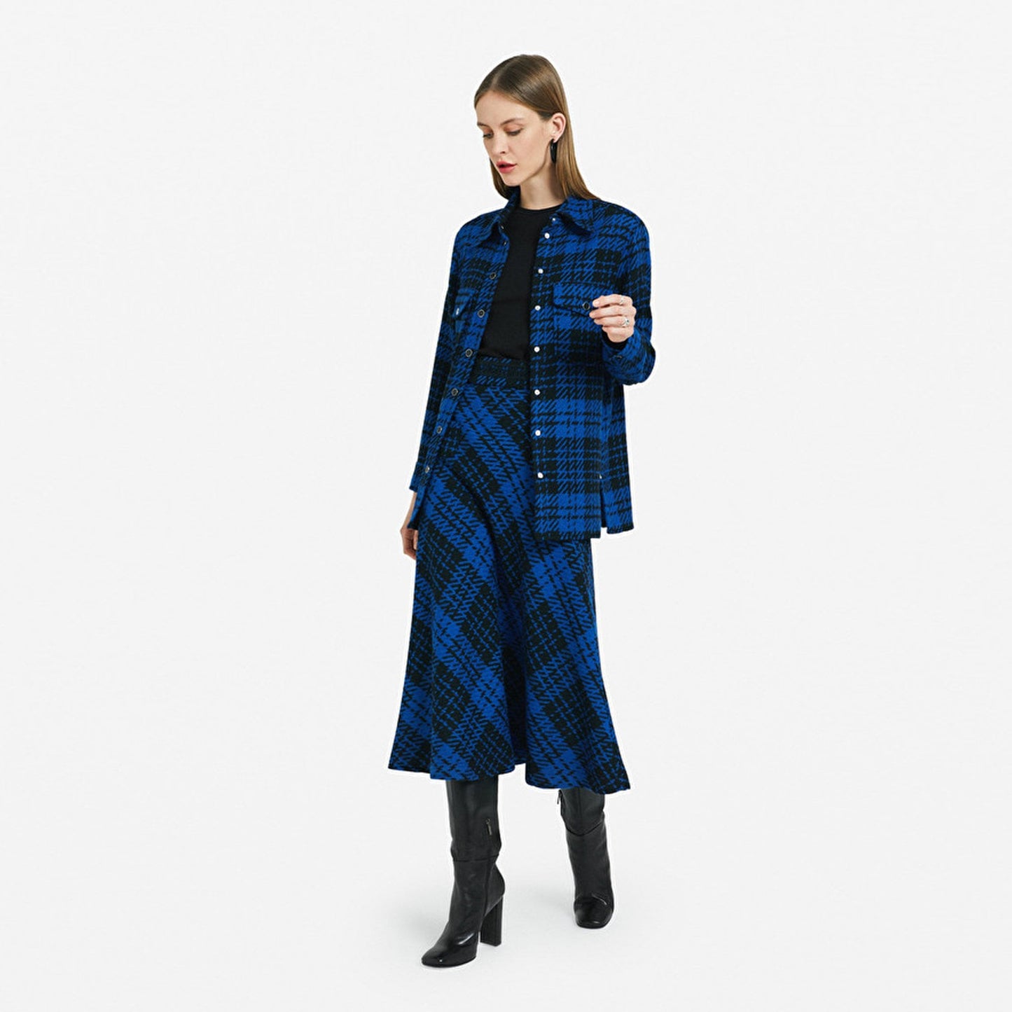 - Oversized Tartan Shirt - Blue