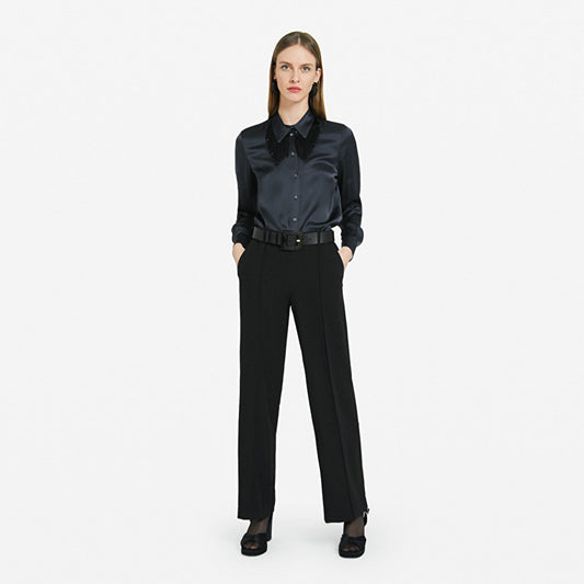 - Viscose Shirt With Appliqués  - Black