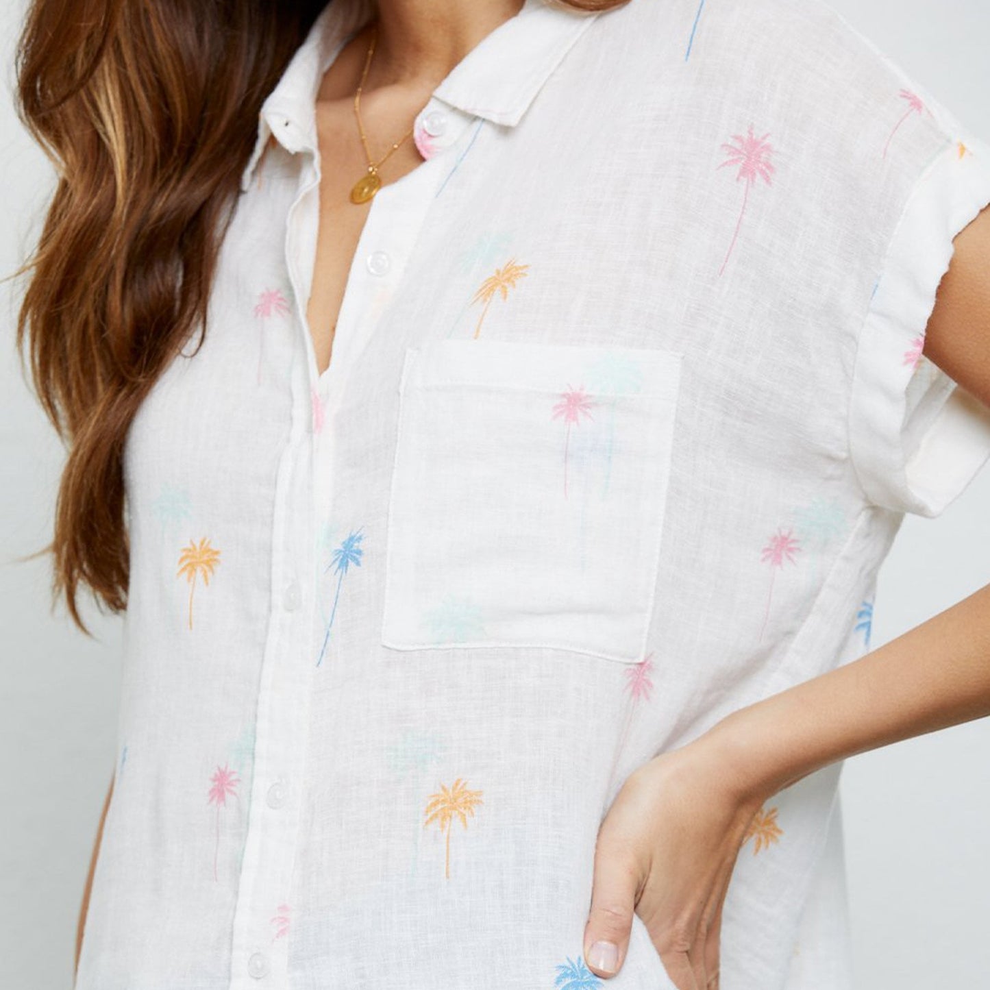 - Whitney - Neon Palms Shirt - White