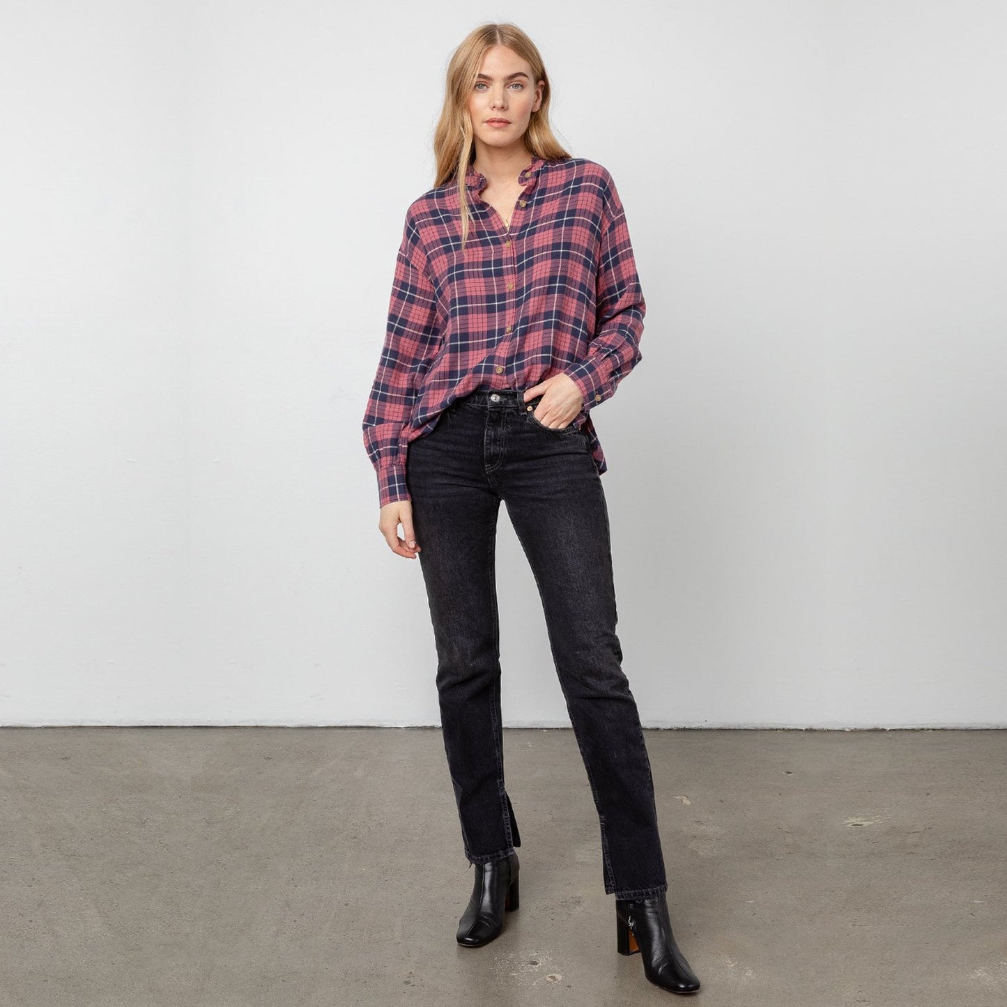 - Andie - Checked Shirt - Rose Indigo