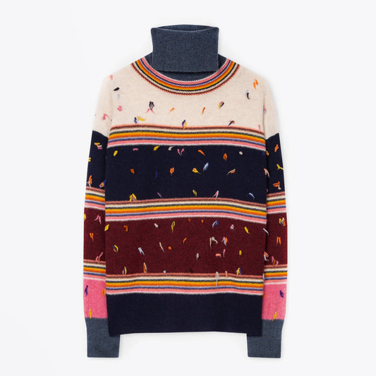 - Wool Striped Roll Neck Sweater - Multi