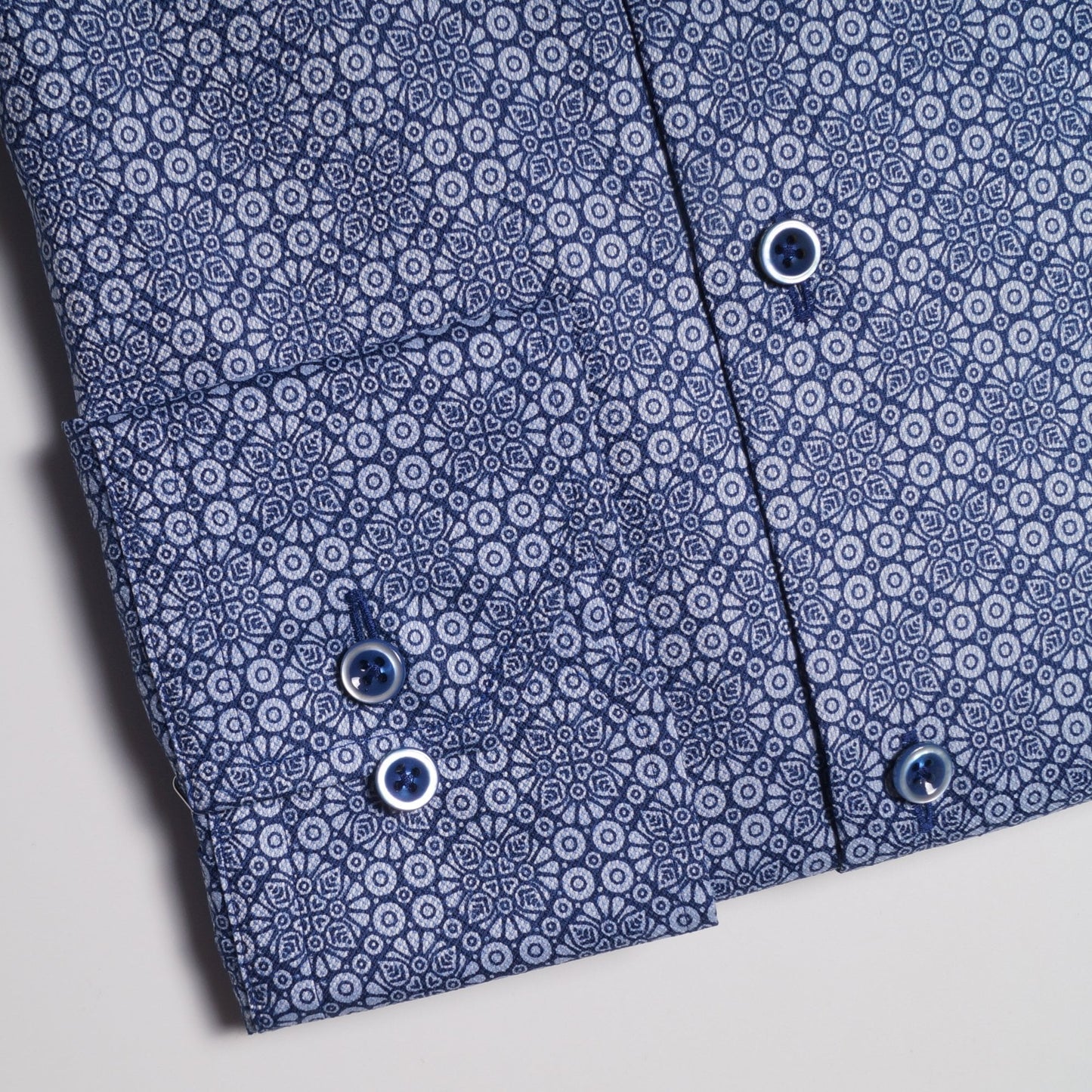 - Cotton Moroccan Print Shirt - Navy