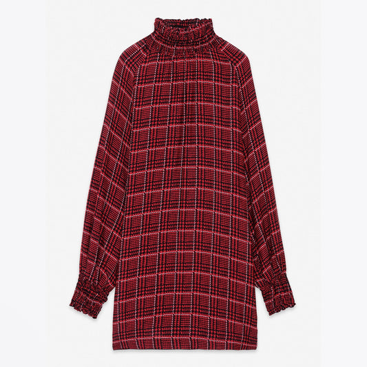 - Tartan Turtleneck Dress - Red