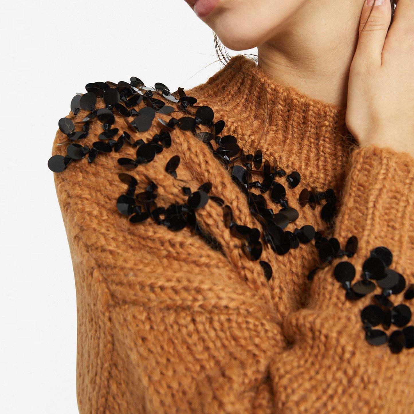 - Sequin Knit Jumper - Caramel