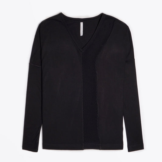 - Mesh Detail Long Sleeve Top - Black