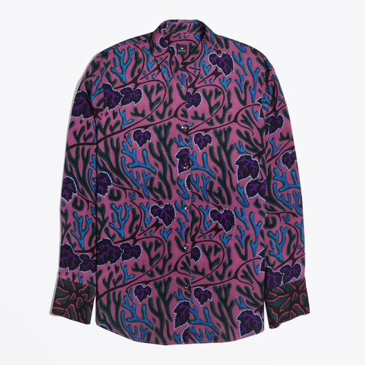 - 'Shadow Leaves' Print Shirt - Purple/Multi