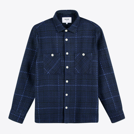 - Windowpane Twill Overshirt - Navy Blue