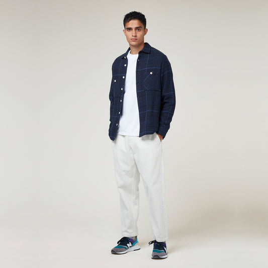 - Windowpane Twill Overshirt - Navy Blue