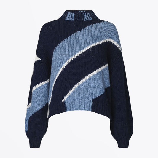 - Adonis - Diagonal Stripe Knit Sweater - Navy/Blue
