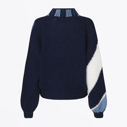 - Adonis - Diagonal Stripe Knit Sweater - Navy/Blue