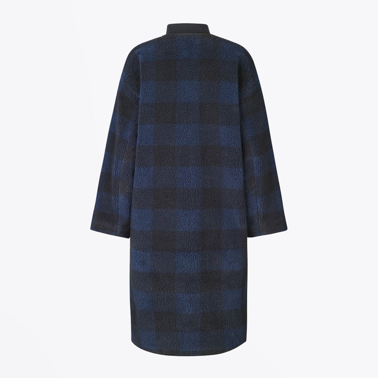 - Beth - Fleece Gingham Coat - Black/Blue