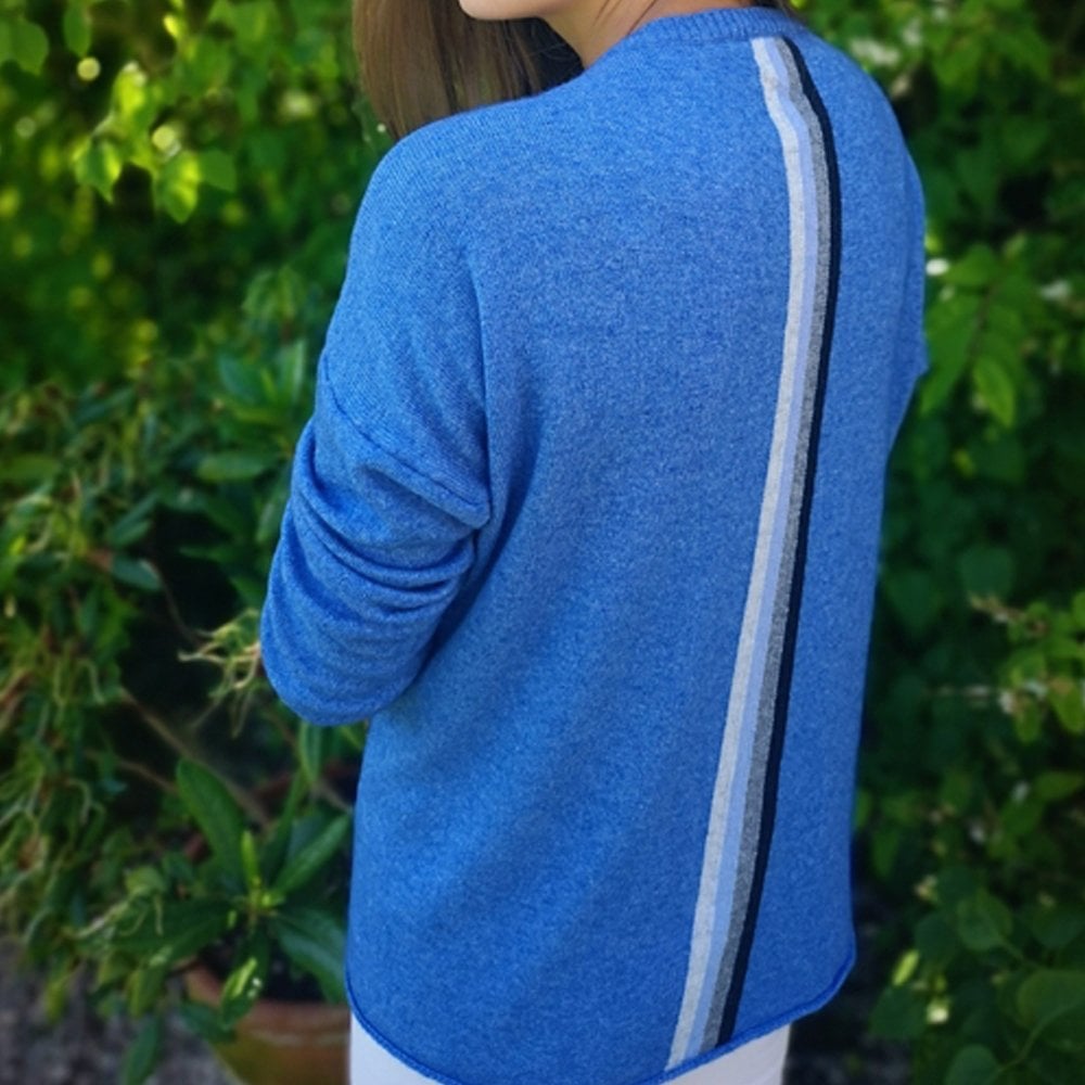 - Sofia Cashmere Back Stripe Knit - Sea Blue