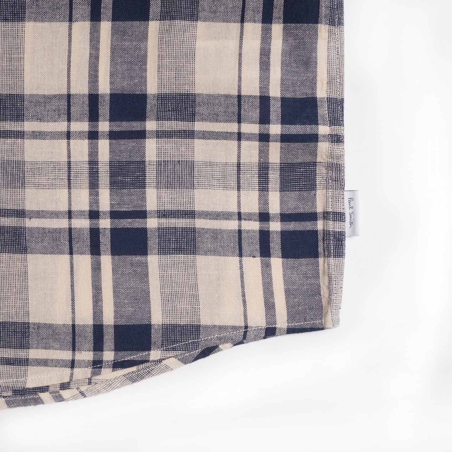 - Cotton-Linen Blend Check Shirt - Navy/Beige