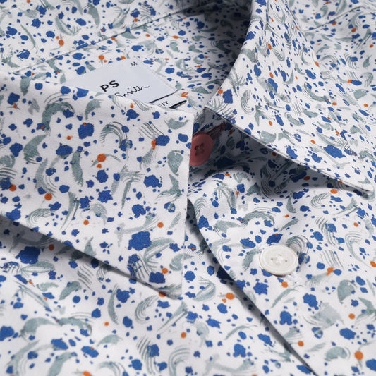 - Abstract Paint Splat Short-Sleeve Shirt - White/Multi