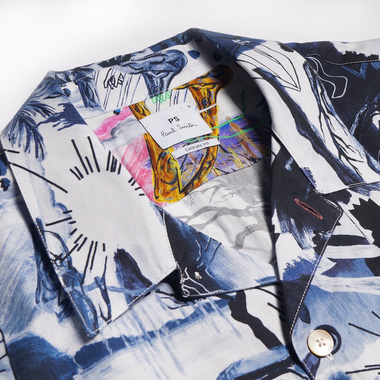 - 'Pulp' Print Organic-Cotton Short-Sleeve Shirt - Blue