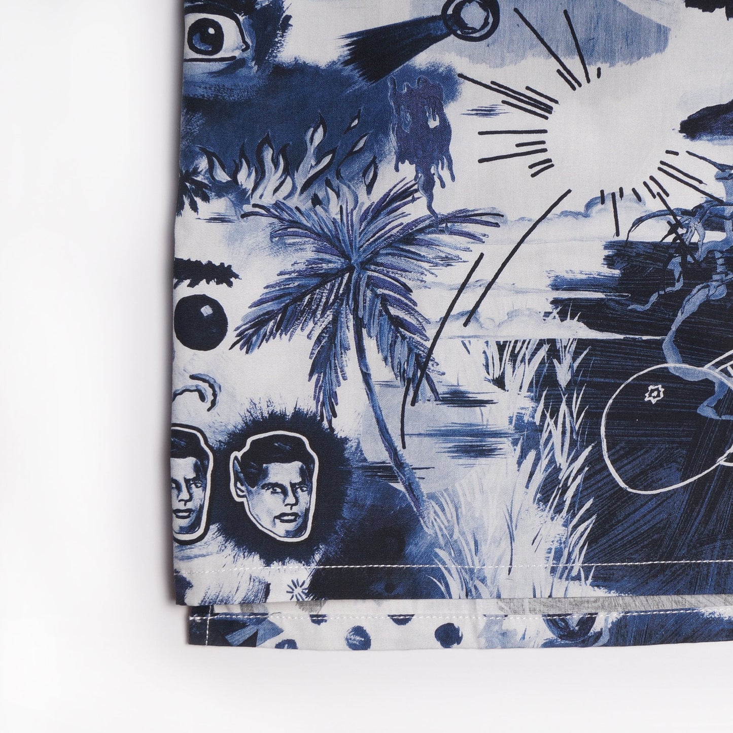 - 'Pulp' Print Organic-Cotton Short-Sleeve Shirt - Blue