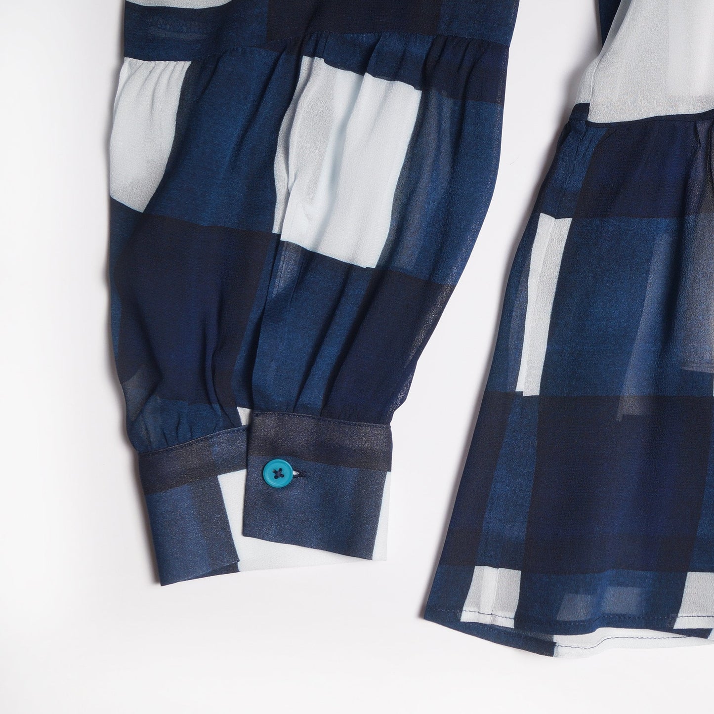 - Check Viscose Shirt With Peplum - Navy/White