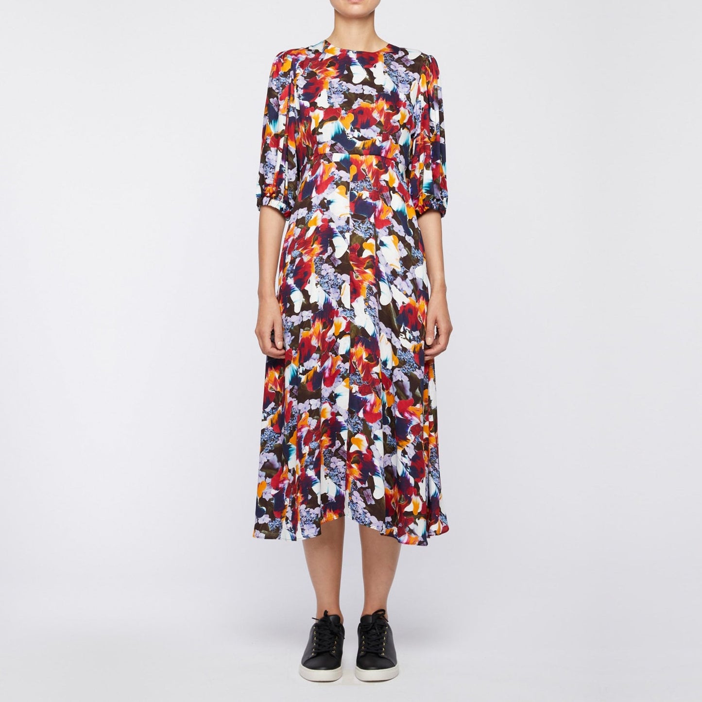 - Abstract Floral Print Midi Dress - Red/Multi