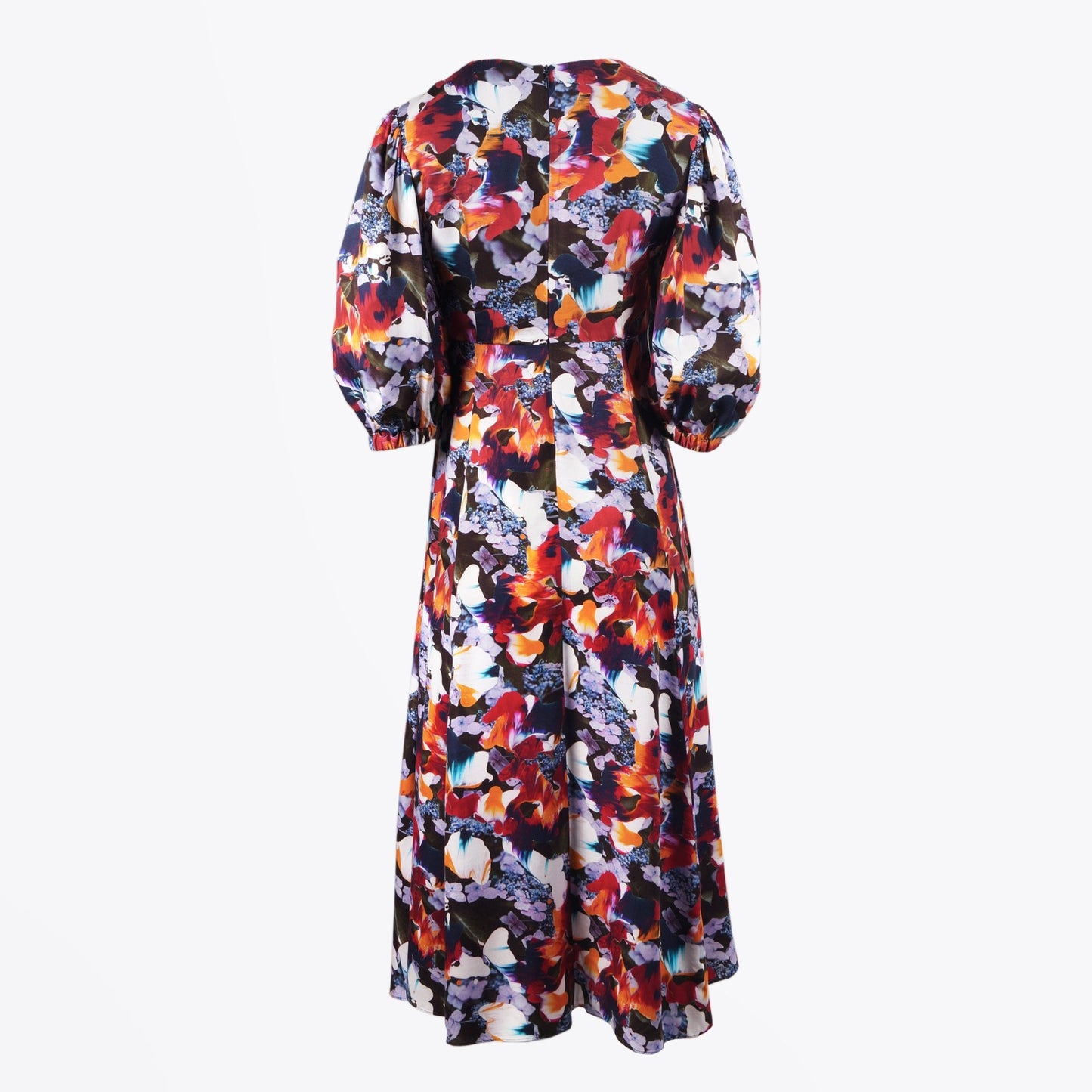 - Abstract Floral Print Midi Dress - Red/Multi