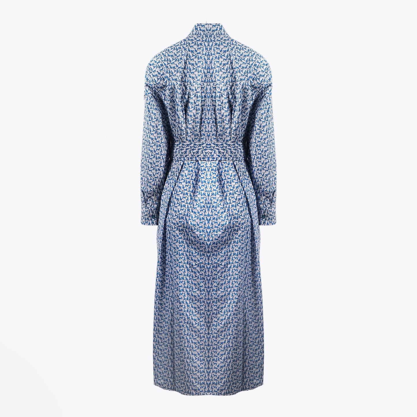 - Dog Print Belted Dress - Blue/White