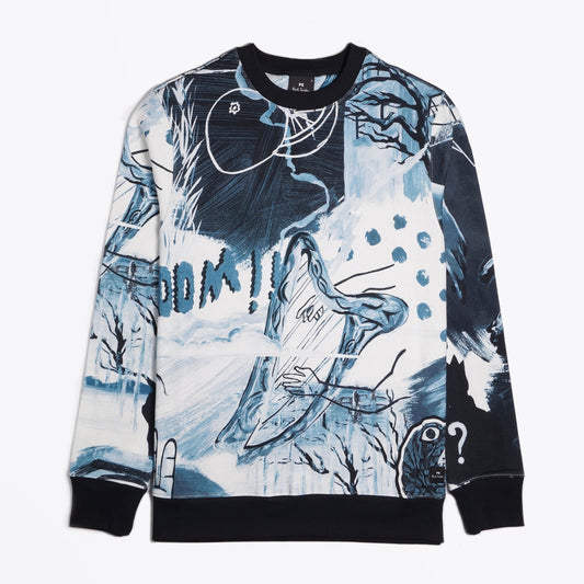 - 'Pulp' Print Cotton Sweatshirt - Blue