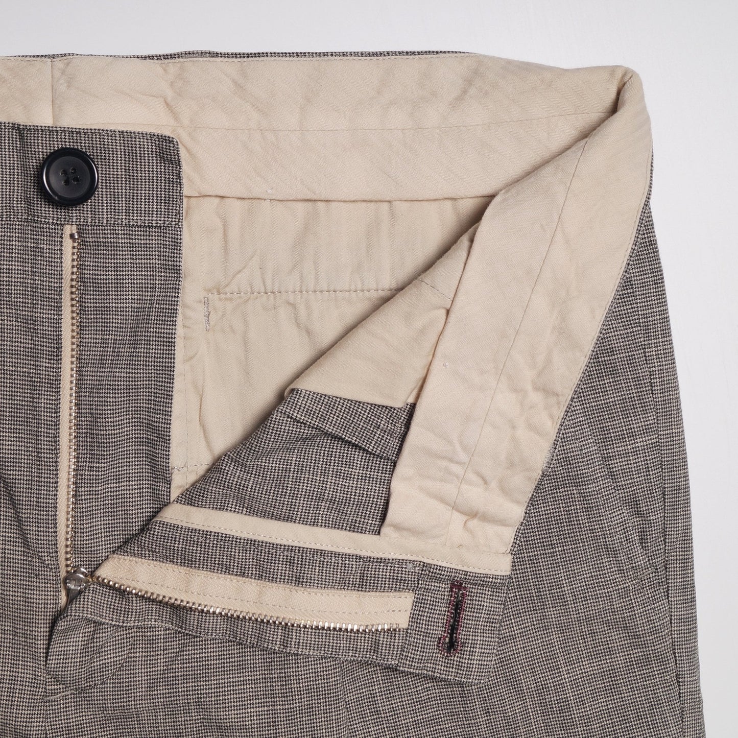- Fine Check Pleated Trousers - Light Grey