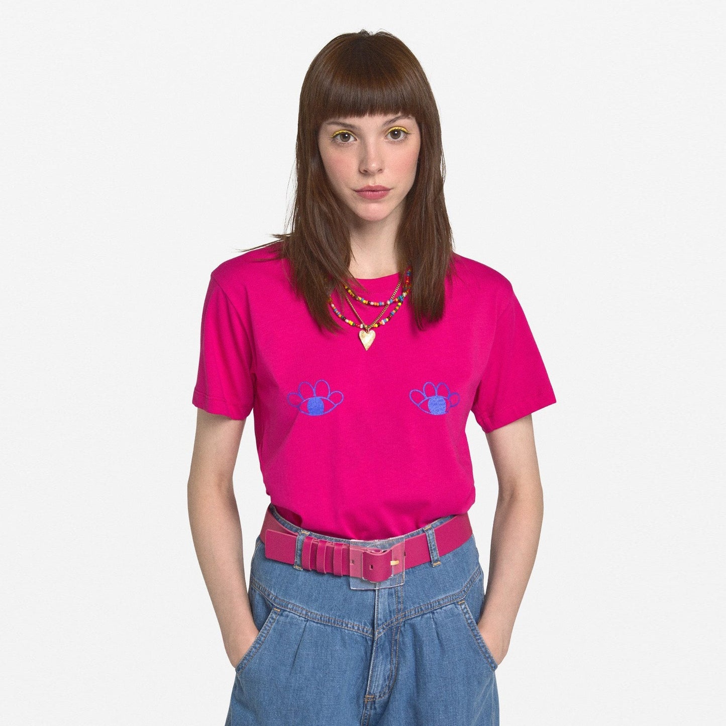 - Eyelash Print T-Shirt - Pink