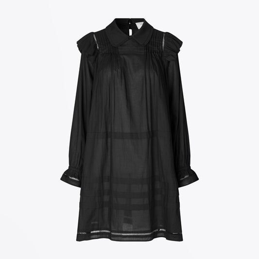 - Trancas - Cotton Ruffle Sleeve Dress - Black